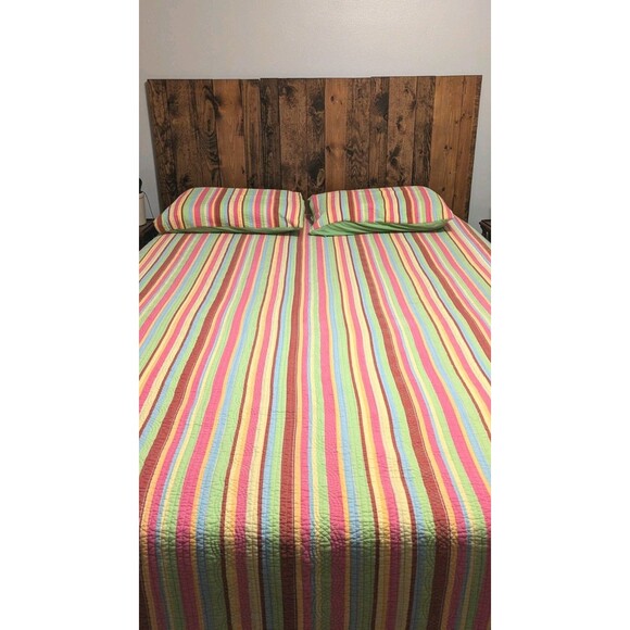 Rainbow Quilt Homemade‎ With Machine 84" X 84" & 2 Shams Full - Queen With Case - Picture 2 of 16